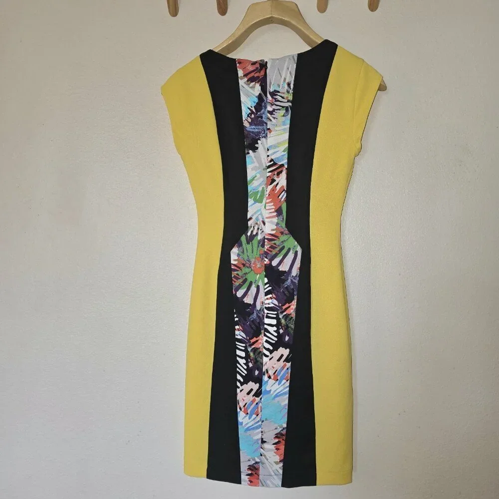 BCBGMAXAZRIA Meyna Yellow Black Floral Sheath Mini Dress NWT Size 0 - Picture 4 of 16